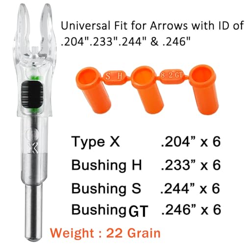 6PCS X Lighted Nocks for Arrows with .204 .233 .244 .246 Inside Diameter with H, S, GT Bushings High-Visibility LED Arrow Nocks, ON/Off Switch Included