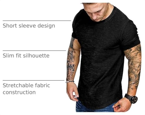 Men's Short Sleeve Muscle Gym T-Shirt - Large Black Athletic Cotton Top