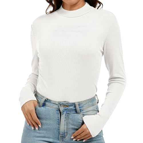 Women's Knitted Rib Mock Neck Long Sleeve Tshirt Fall Fashion Basic Thermal Underwear Tops Winter Clothes 2025