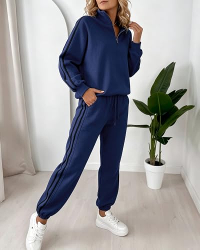 Women's Sweatsuits 2 Piece Lounge Sets - Large Dark Blue
