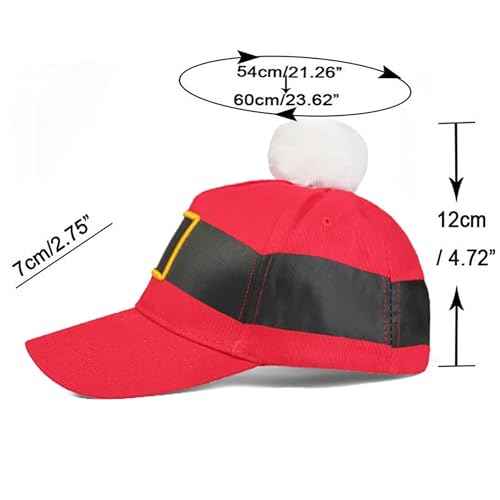 Christmas Cotton-Baseball Cap for Women-Men Outdoor-Adjustable-Sports Baseball Cap-with Pompom Santa-Unisex-Dad Hat