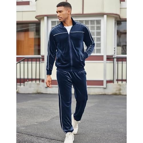 COOFANDY Mens Velour Tracksuits 2 Piece Set Outfits Zip Up Sweatsuits Velvet Jacket Pants Set