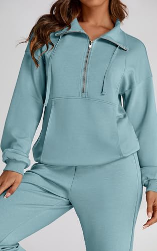 Women’s Long Sleeve Half Zip Sweatsuit Set - Medium Blue