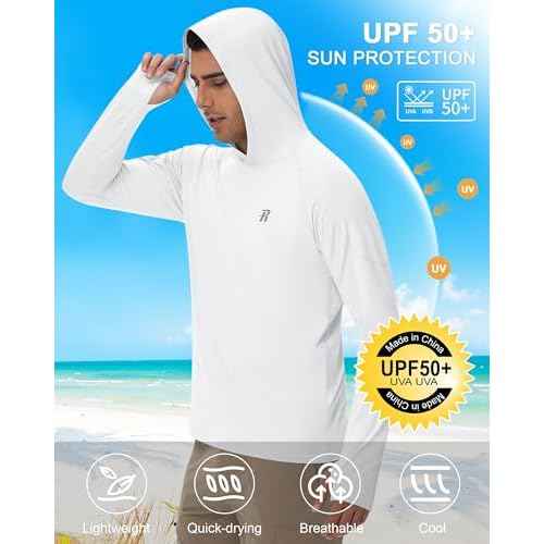 Runhit Fishing Shirts for Men Hoodie Sun Shirt UPF 50+ Long Sleeve UV Protection SPF Rash Guard Running Hiking Workout