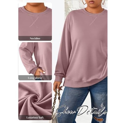 TAKEYAL Plus Size Sweatshirt for Women Oversized Casual Crew Neck Drop Shoulder Pullover Teen Girls Clothes
