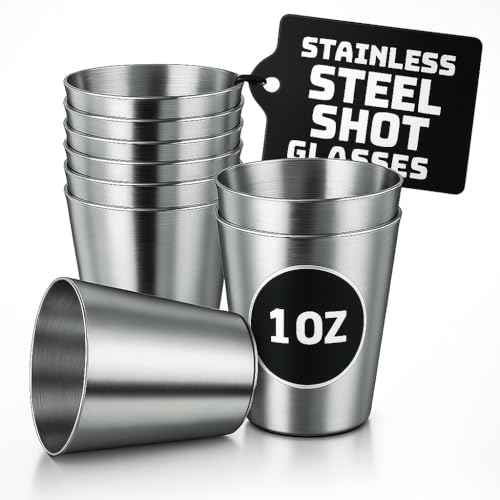 VIKROM 15 Pcs Stainless Steel Shot Glasses - 30ml (1oz) Tiny Metal Shot Glasses, Lightweight and Easy to Store, Durable Metal Shots for Parties, Easy to Clean, Good for Hiking, Travels, and Picnics