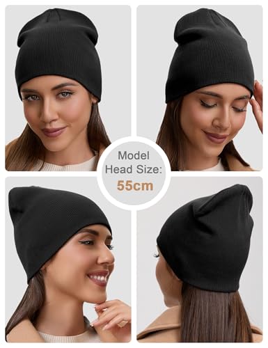 Black Cotton Beanie Hat for Men Women - Soft Cuffless Knit Skull Cap - 1pc