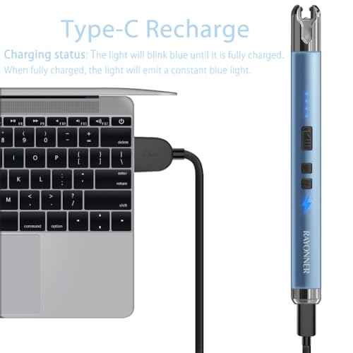 RAYONNER Electric Candle Lighter with Safety Switch - USB Rechargeable Windproof & Flameless Plasma Arc Lighter for Easter Basket Stuffers (2 Pack - Blue)