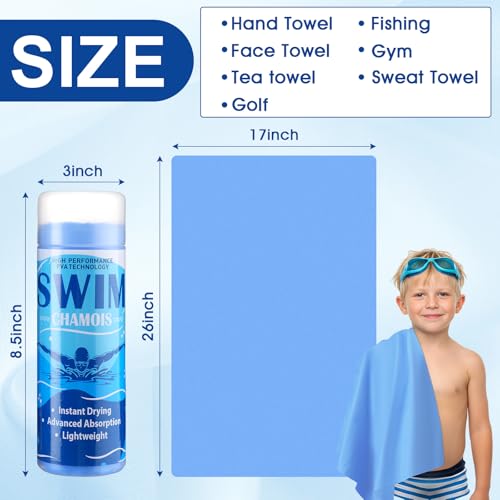 Swim Chamois Towel 2 Pack - Blue & Grey, 17 x 26 Inches, Quick Dry & Absorbent