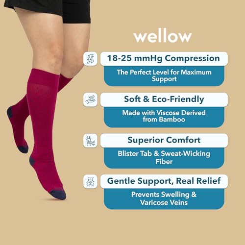 Wellow Dots Collection Knee High Compression Socks - Dewberry Argyle Medium 18–25 mmHg