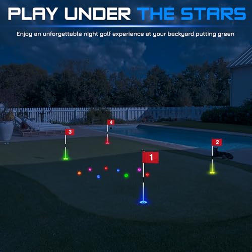 KINGTOP Battery-Operated RGB LED Golf Hole Lights C-Shape 6 Pack - Night Golf