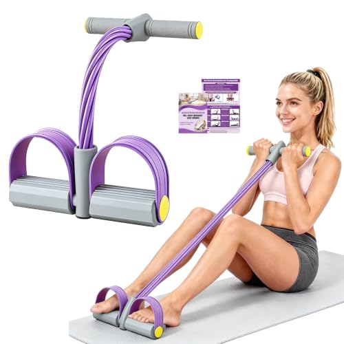Foot Pedal Resistance Bands with Handles - Purple & Grey, Multifunction Yoga & Fitness Equipment
