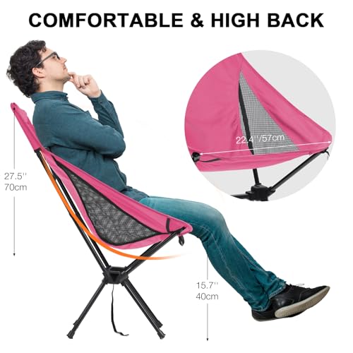 Large Pink High Back Camping Chair - Portable Outdoor Folding Seat