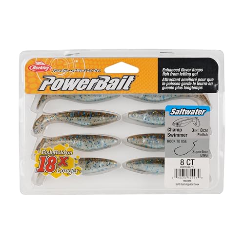 Berkley PowerBait Saltwater The Champ Swimmer Fishing Bait, HD Pinfish, 3in, Irresistible Scent and Flavor, Large Thumping Paddletail Action, Ideal for Bass, Redfish, Snook and More