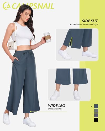 Casual Wide Leg Capri Pants Women - 25 Inch Dark Navy Small - Summer Yoga & Travel