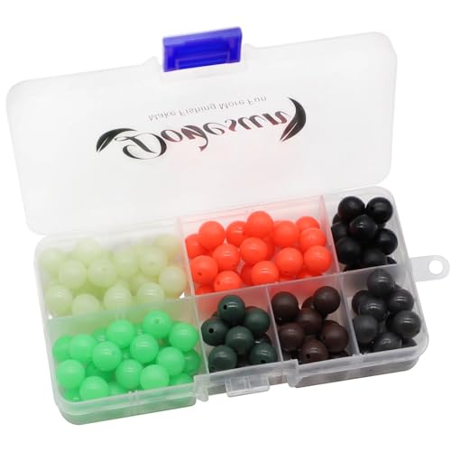 Round Rubber Fishing Beads 0.39in/10mm - Glow in Dark - 120pcs - Tackle Box Included