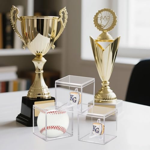 6 Pack Championship Ring Display Cases Clear Acrylic Shelf Stand for Sports Fans