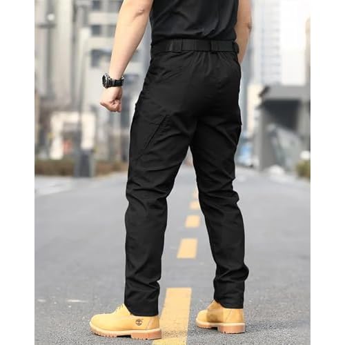 Men's Lightweight Quick-Dry Tactical Pants, Water Resistant Hiking Pants with Pockets for Outdoor & Work (No Belt)
