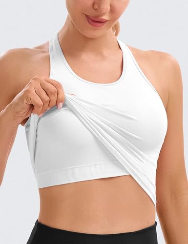 MathCat Cropped Racerback Workout Tank Top for Women with Padded - Medium, White