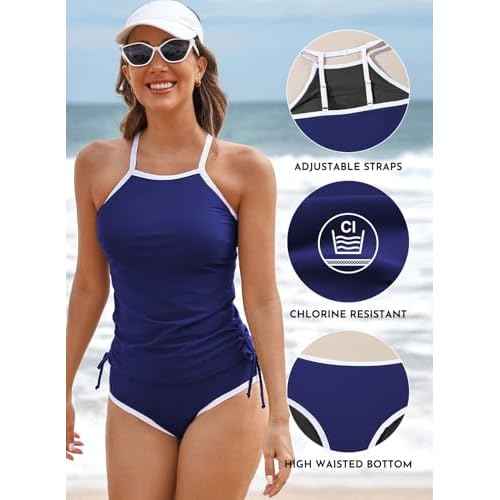 Aleumdr 2 Piece Tankini Swimsuits for Women Tummy Control Bathing Suit Halter Tankini Tops with High Waisted Shorts