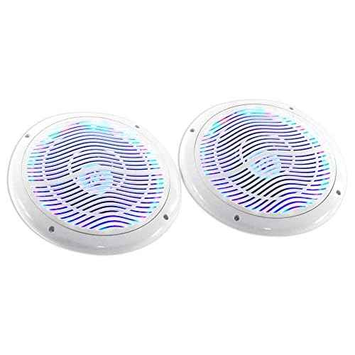 Rockville Pair RMC65LW 600W Peak / 75W RMS 2-Way White Marine Speakers, Multi-Color LED Lighting, Remote Control, Waterproof, Perfect for Boats and Outdoor Audio