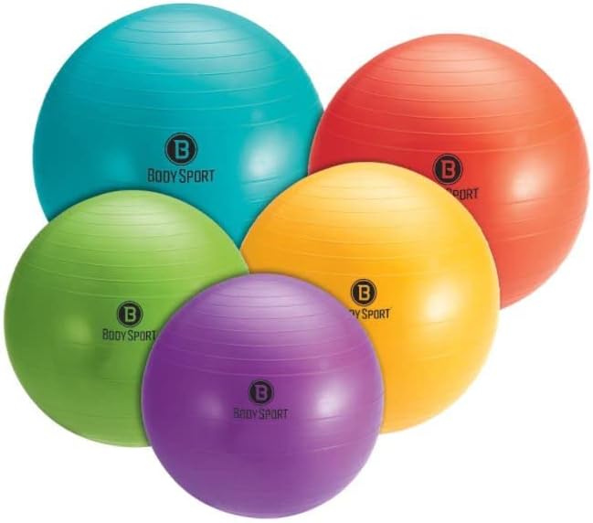 Body Sport Slow Release 55cm Exercise Ball with Pump, Gym Equipment for Home or Office, Stability Fitness Ball, Pregnancy Ball, Core Strength Training Equipment
