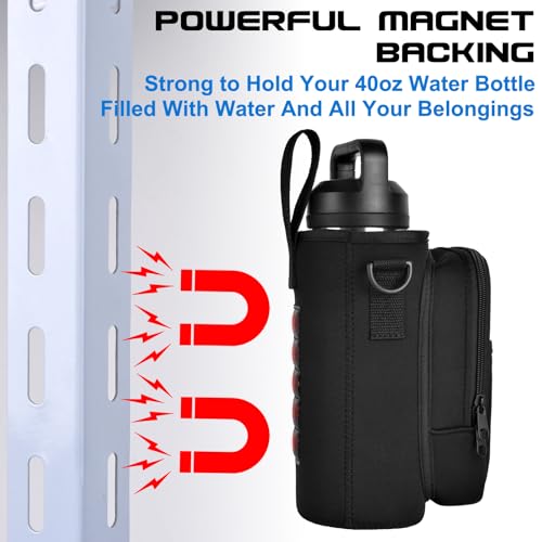 Magnetic Water Bottle Holder Bag with Phone Pocket for 24 32 40 oz, 5 Strong Magnets Neoprene Water Bottle Carrier Adjustable Crossbody Strap Gym Ourdoor