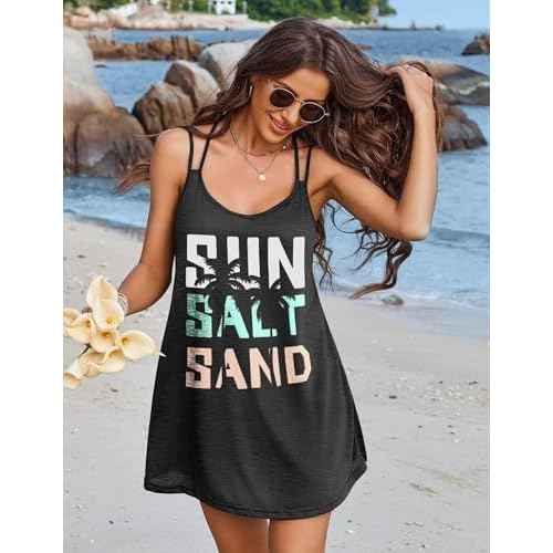 AI'MAGE Womens Spaghetti Strap Cover Up Sleeveless Bathing Suit Coverups Backless T Shirt Beach Dress