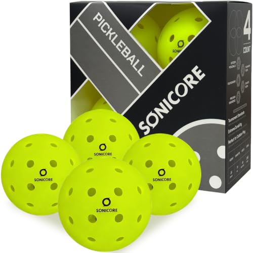 Sonicore Outdoor Pickleball Balls 4 Pack - Durable 40 Holes Sealed Design