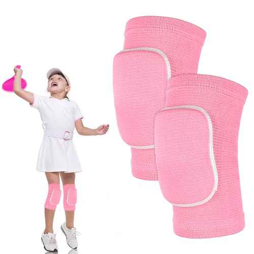 Knee Pads for Kids Suit for Age 7-12 Years, Wrestling Knee Pads Volleyball Knee Pads Thick Sponge Youth Girls Anit-Slip Sport Knee Support Brace for Volleyball Dance Yoga Running Climbing Pink