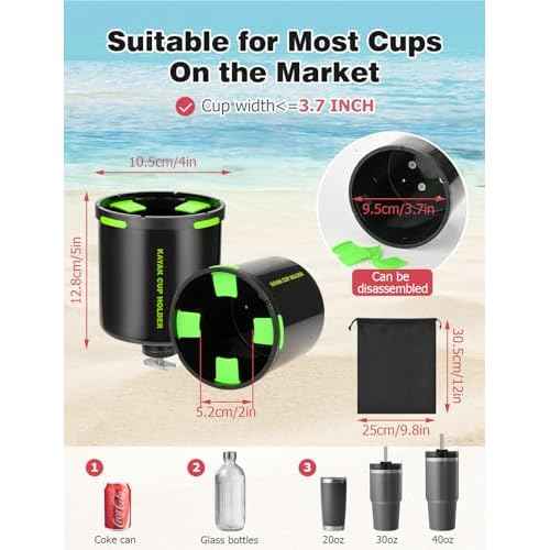 Mellbree Kayak Cup Holder, Anti-Toppling Fishing Drink Holder Kayak Accessories Track Mount for Fishing, Fish Bait Storage, Phone Holder Multifunctional Bottle Holder
