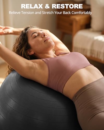 Black 15-18 Inch Yoga Ball for Exercise & Pregnancy with Pump - Non-Slip, Supports 330 lbs
