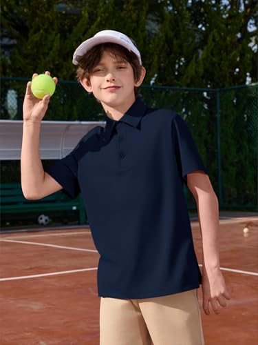 Kids Boys Short Sleeve Polo Shirt Athletic Golf School Uniform Collared Top 5-14Y