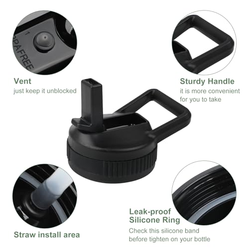 Straw Lid for Nalgene Wide Mouth Water Bottles 32 OZ, Replacement Straw Lid Compatible with Nalgene 32 OZ Bottles, Top Lids With 2 Straws and 1 Straw Brush (Black)