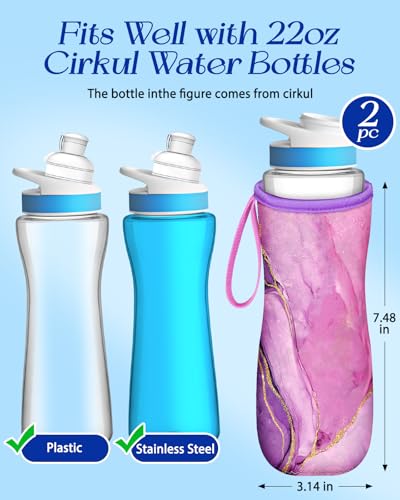Water Bottle Sleeve for Cirkul 22 oz - Blue Purple 2 Pack Bottle Cover with Handle
