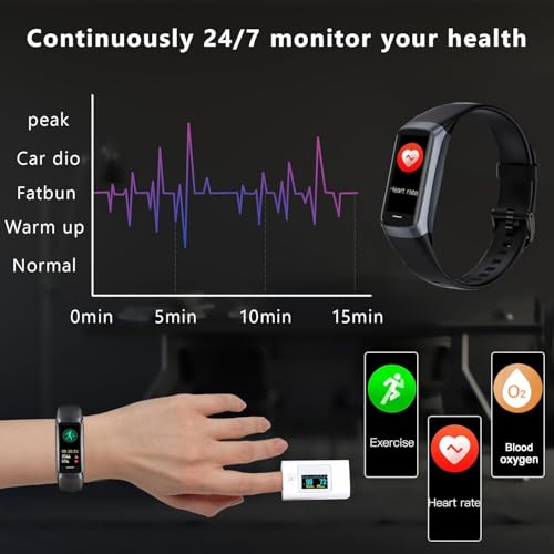 ZKSSGY Dark Black Fitness Tracker with 24/7 Heart Rate Blood Oxygen Sleep Monitor 1.1" AMOLED Touch Screen, IP68 Waterproof, Multiple Sports Modes
