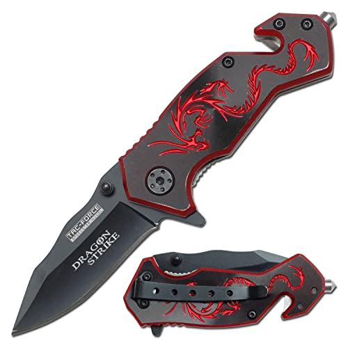 Tac-Force Rescue Tactical Pocket Folding Knife Black & Red with Glass Breaker