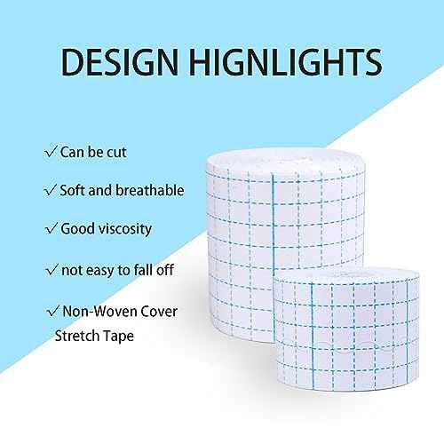 2 Rolls Non-Woven Cover Roll Stretch Tape 10.9 Yard Non-Woven Adhesive Bandages Breathable Bandage Tape(1.96 Inch, 3.14 Inch)