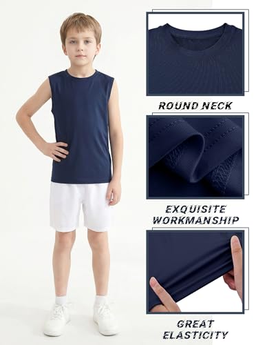 Poroka 4 Pack Boys' Dry-Fit Athletic Tank Tops - Large Black Yellow Navy Royal Blue