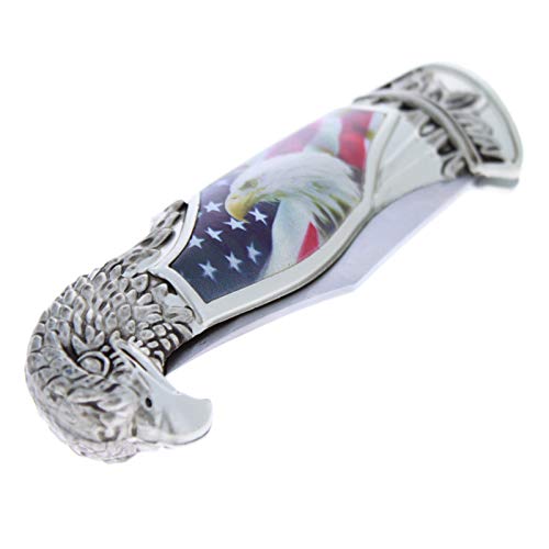 Patriotic American Flag Pocket Knife with Eagle Handle - 8 Inch Locking Collectible