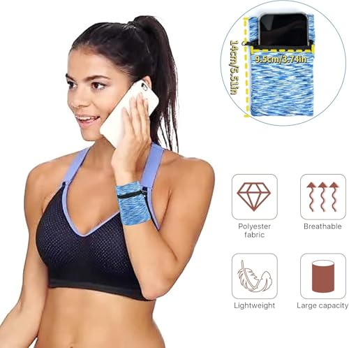 6-Pack Breathable Elastic Wrist Wallets with Zipper for Travel Running
