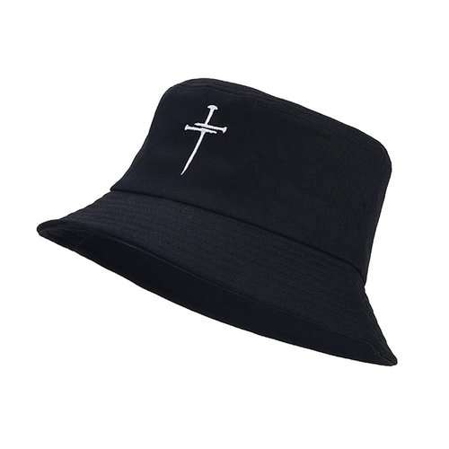 Quanhaigou Unisex Sun Hats, Fashion Beach Bucket Hat for Men Women,Summer Outdoor Boy's Girls Boonie Cap Breathable Packable (Black Cross)