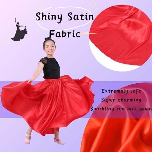 Girls Satin Full Circle Dance Skirt 360 Degree Black Long Swing Skirt for Girls 8-12 Years