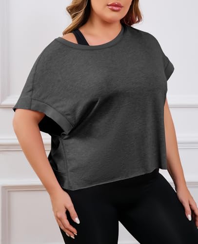 Plus Size Open Back Workout Top - Dark Grey XL Women's Athletic Shirt