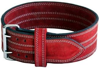 Power Lifting Weight Belt - 4" Ader Leather Support in Red for Strength Training