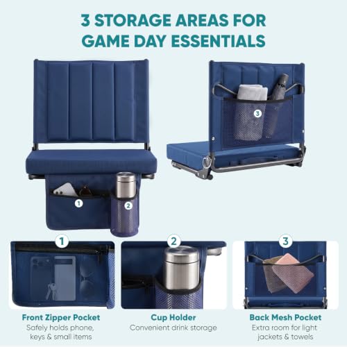 Navy Blue Stadium Seats with Back Support 2-Pack - Bleacher Chairs