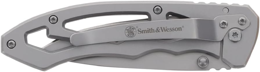 Smith & Wesson CK400 5.4in High Carbon S.S. Folding Knife with a 2.2in Drop Point Blade and Stainless Steel Handle for Outdoor, Tactical, Survival and EDC