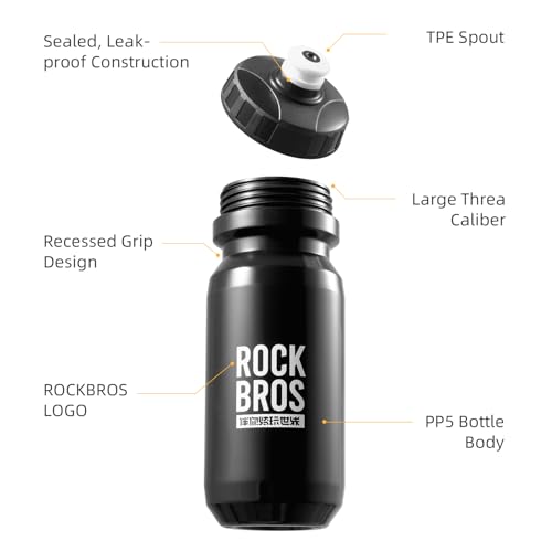 ROCKBROS 20 oz BPA-Free Cycling Water Bottle - Black, Squeeze Drink Bottle