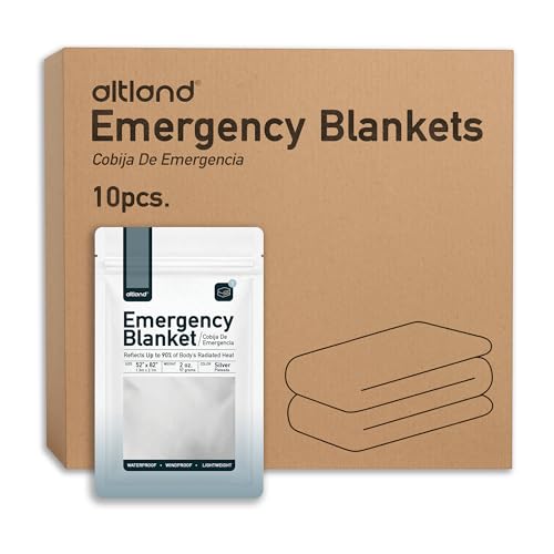 Altland 10 Pack of Emergency Blankets - Heat Reflective Blankets for Winter Survival Kits, Disaster Preparedness, Cold Weather Camping, and Homeless Care Packages
