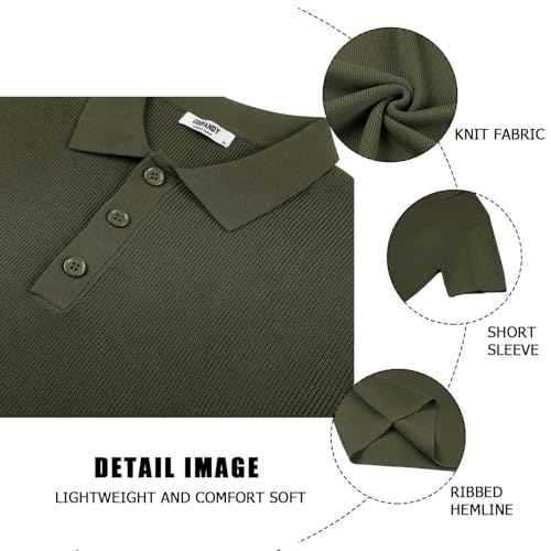 COOFANDY Mens Slim Fit Knit Polo Shirts Business Lightweight Polo Sweater Casual Summer Ribbed Textured Collared T Shirt